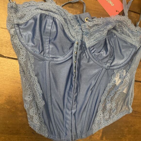 Edikted Blue Lace Corset Top Boning Goth Fairy Steampunk Bustier‎ Medium NEW - Picture 2 of 6